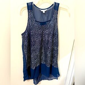 Charming Charlie rosette tank top navy blue size M NEW